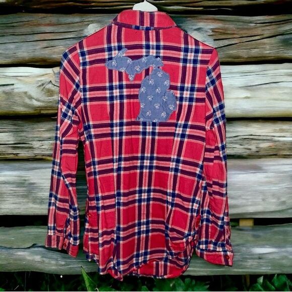 Derek Heart Plaid Flannel Appliqué Michigan Mitten Women’s Size Size Medium EUC - Picture 6 of 16